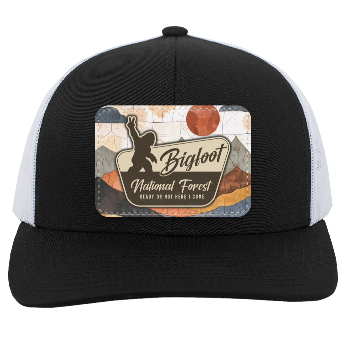 Bigfoot National Forest - Trucker Snap Back Hat - Faux Leather Patch